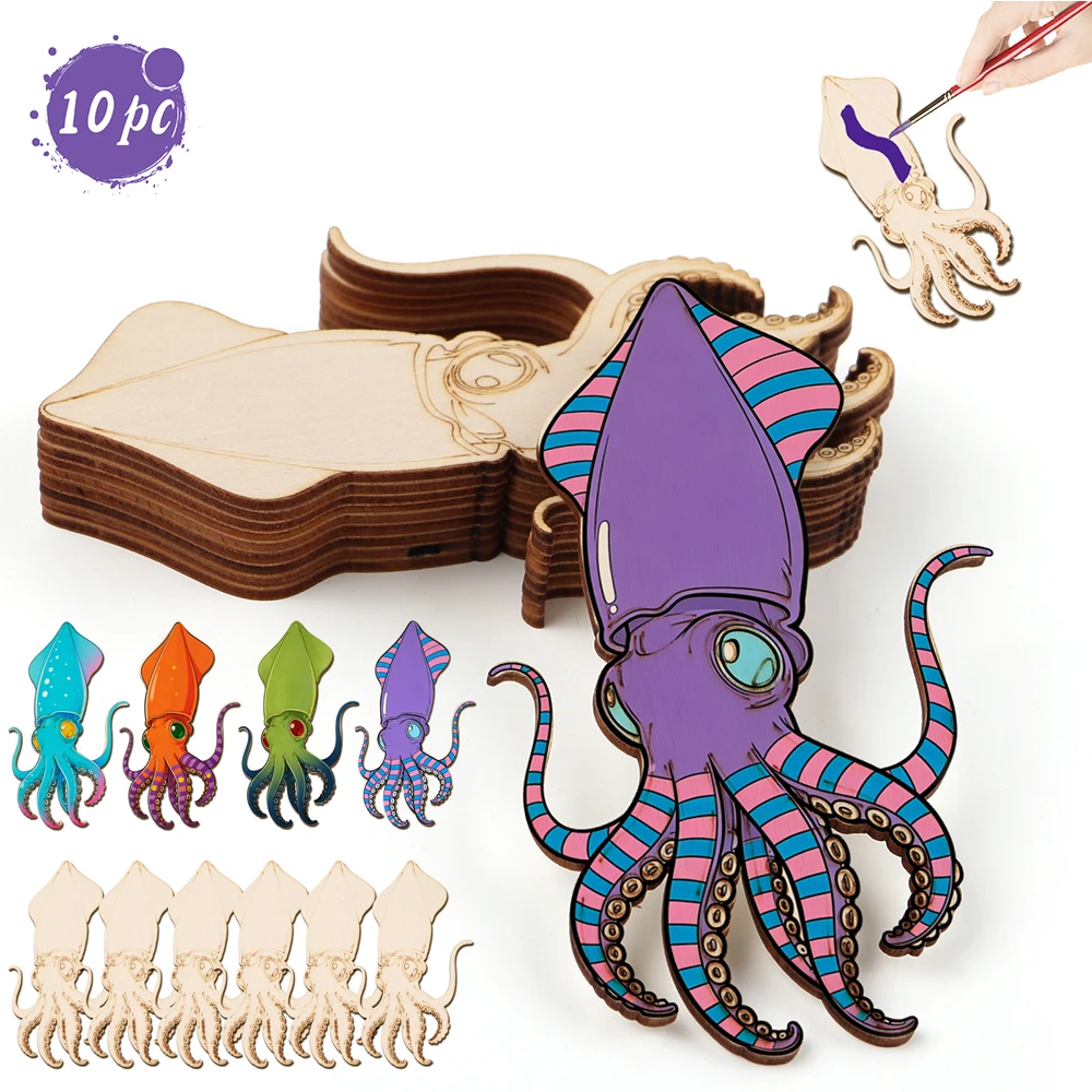 Craft Art Set - 10pcs/set Unfinished Wood Craft Octopus Animal